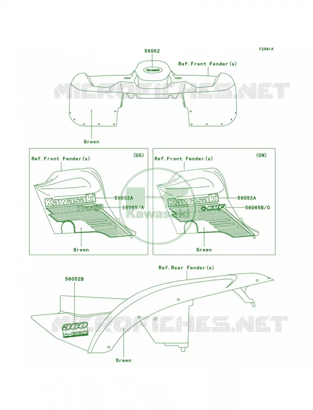 DecalsGreenB1 Kawasaki QUAD 360 2004 Prairie 360  KVF360-B2
