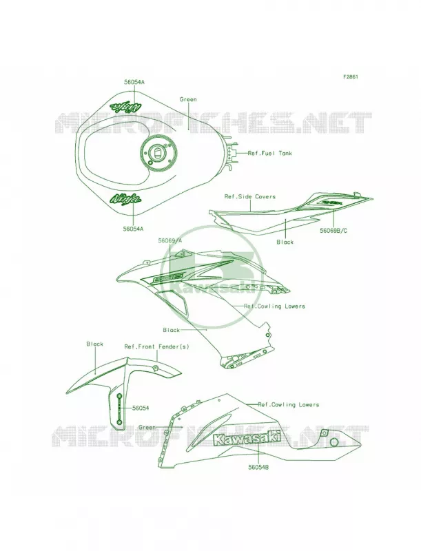 DecalsGreenFDF Kawasaki MOTOS 636 2013 Ninja ZX-6R ABS  ZX636FDF