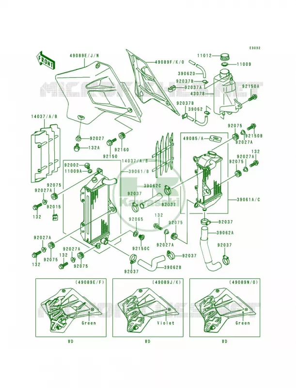 RadiatorKDX200-H1-H3 Kawasaki MOTOS 200 1995 KDX200  KDX200-H1